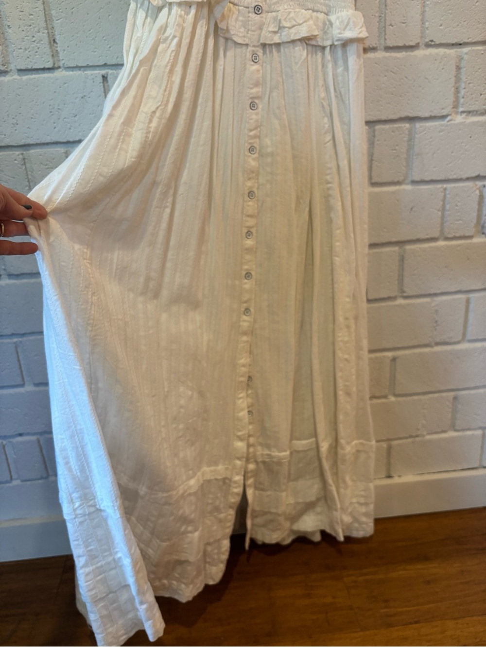 Anthropologie (Pilcro) White Ruffle-Trim Button-Front Maxi Dress Bohemian - Picture 5 of 6